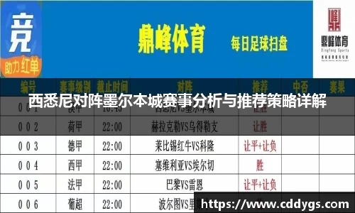 西悉尼对阵墨尔本城赛事分析与推荐策略详解